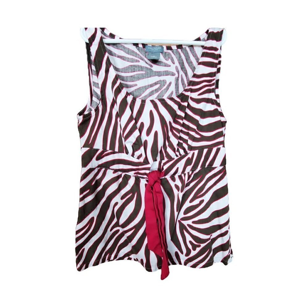 🚨209 Ann Taylor Animal Print Sleeveless Gray And Pink Retro Tank Top